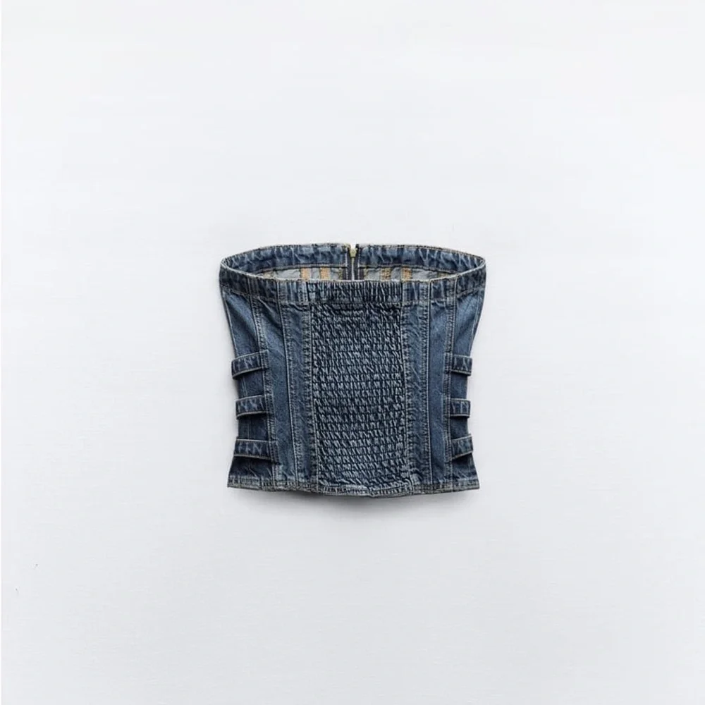 Zara Dark Blue Strapless Denim Top - Picture 6 of 8